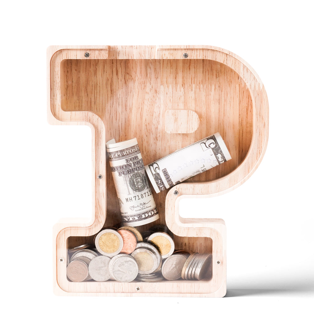 Personalized Wooden Letter P Piggy Bank