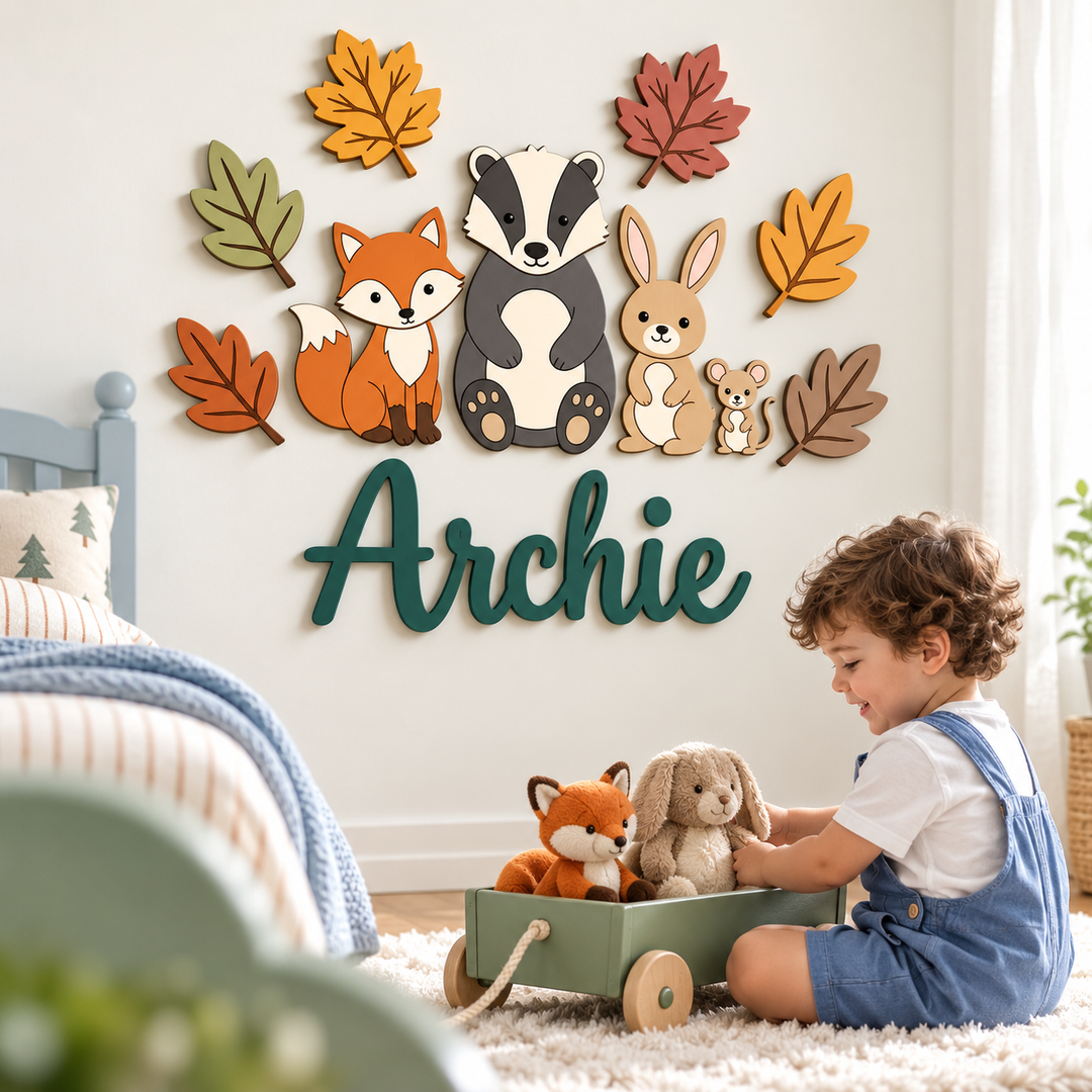 Personalized Wooden Nursery Name Sign – Cute Animal Themes Woodemon