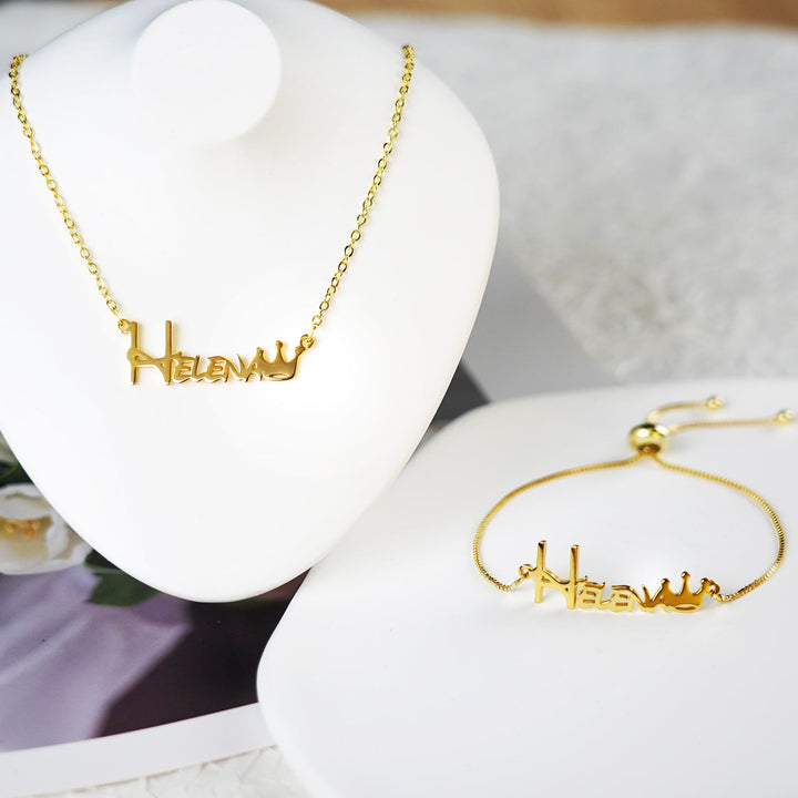 Crown Personalized Baby Name Necklace and Bracelet