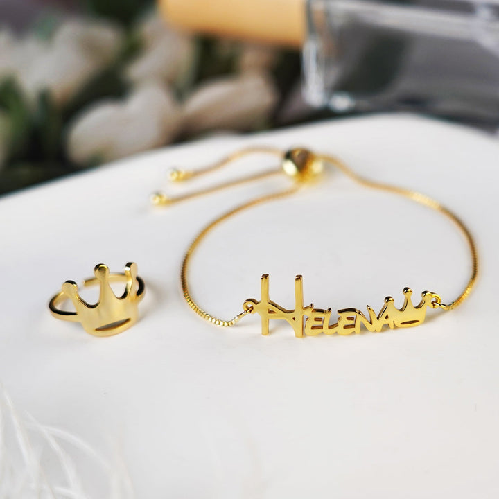 Crown Personalized Baby Name Bracelet and Ring