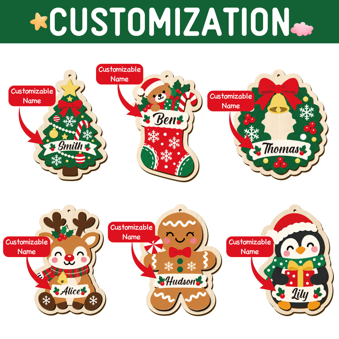 Personalized Wooden Christmas Ornament with Custom Name Woodemon