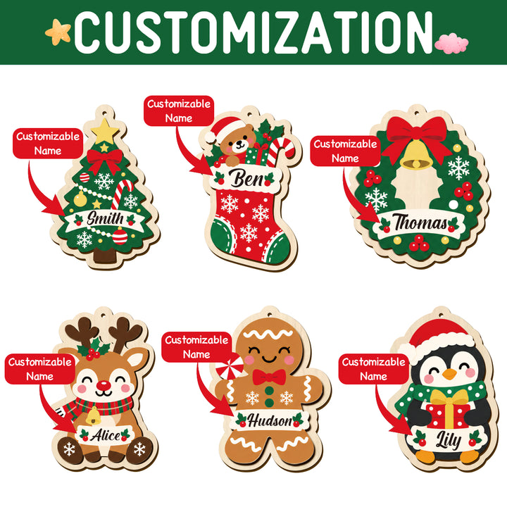Personalized Wooden Christmas Ornament with Custom Name Woodemon