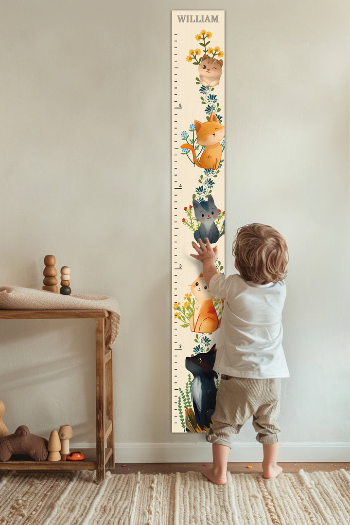 Personalized Wooden Cat Growth Chart Ruler