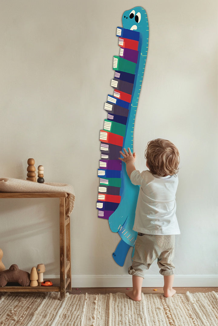 Personalized Wooden Book-Loving Dinosaur Growth Chart Ruler