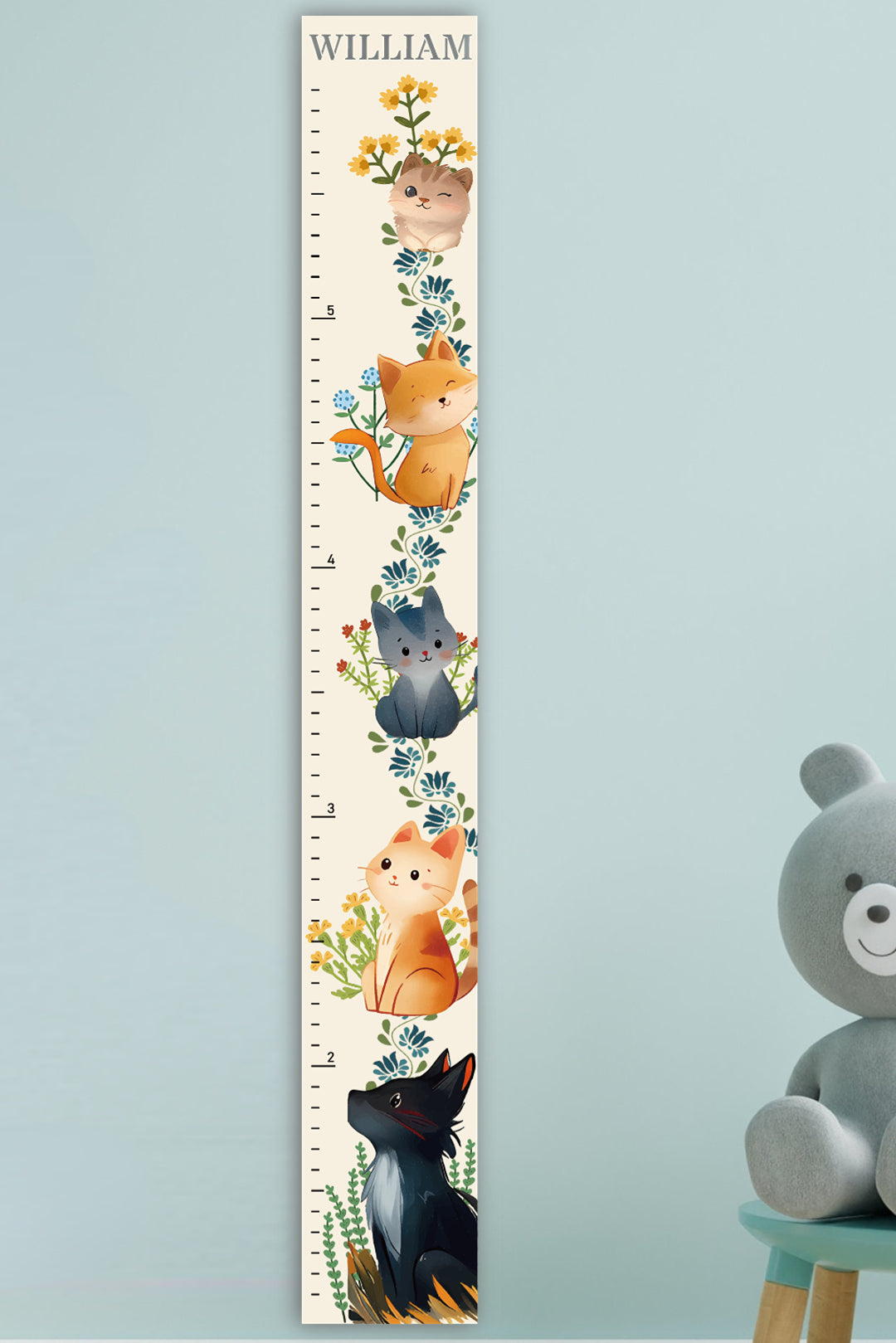 Personalized Wooden Cat Growth Chart Ruler