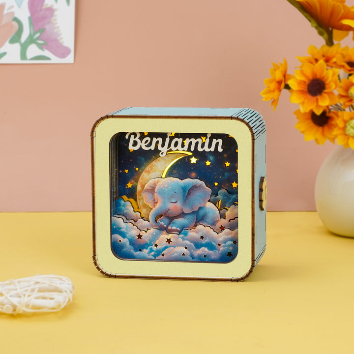 Personalized 3D Wooden Puzzle Baby Night Light - Elephant Design