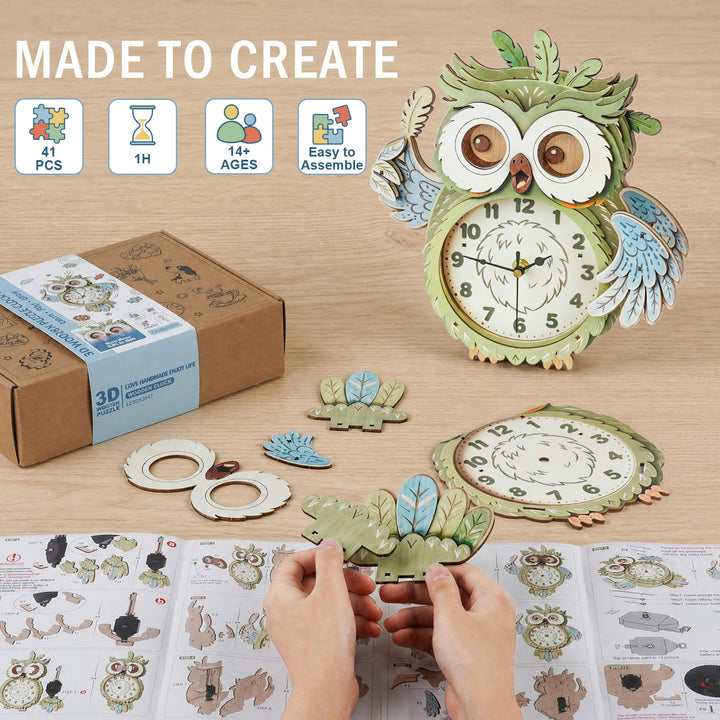 Owl Wooden Clock DIY 3D Puzzle for Kids Animal Learning Clock Woodemon