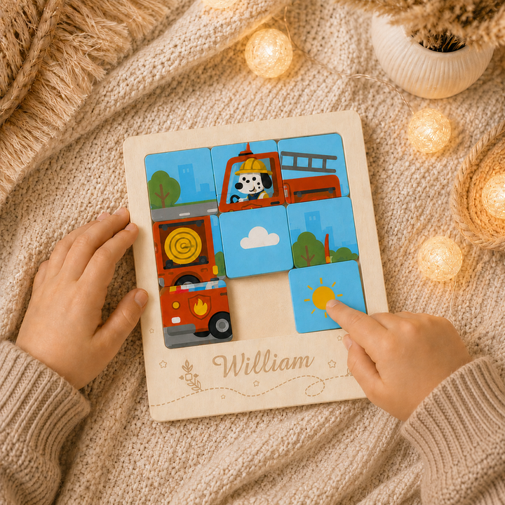 Personalized Wooden Name Sliding Puzzle for Kids Woodemon