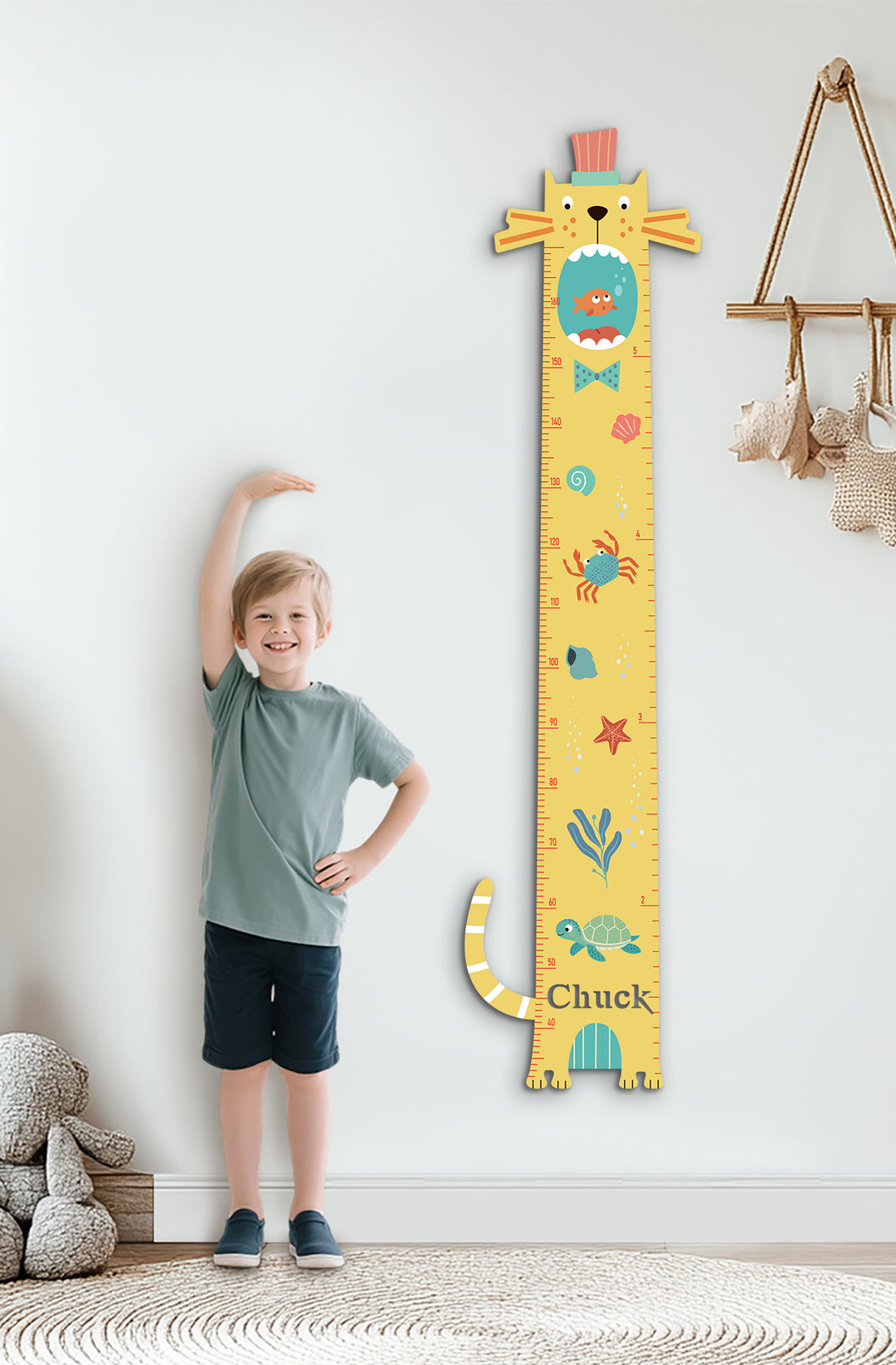 Personalized Wooden Cat Growth Chart for Kids Room