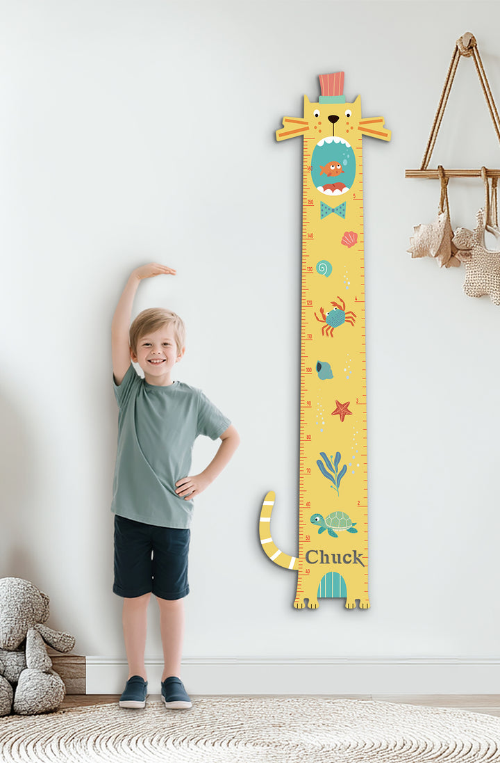 Personalized Wooden Cat Growth Chart for Kids Room