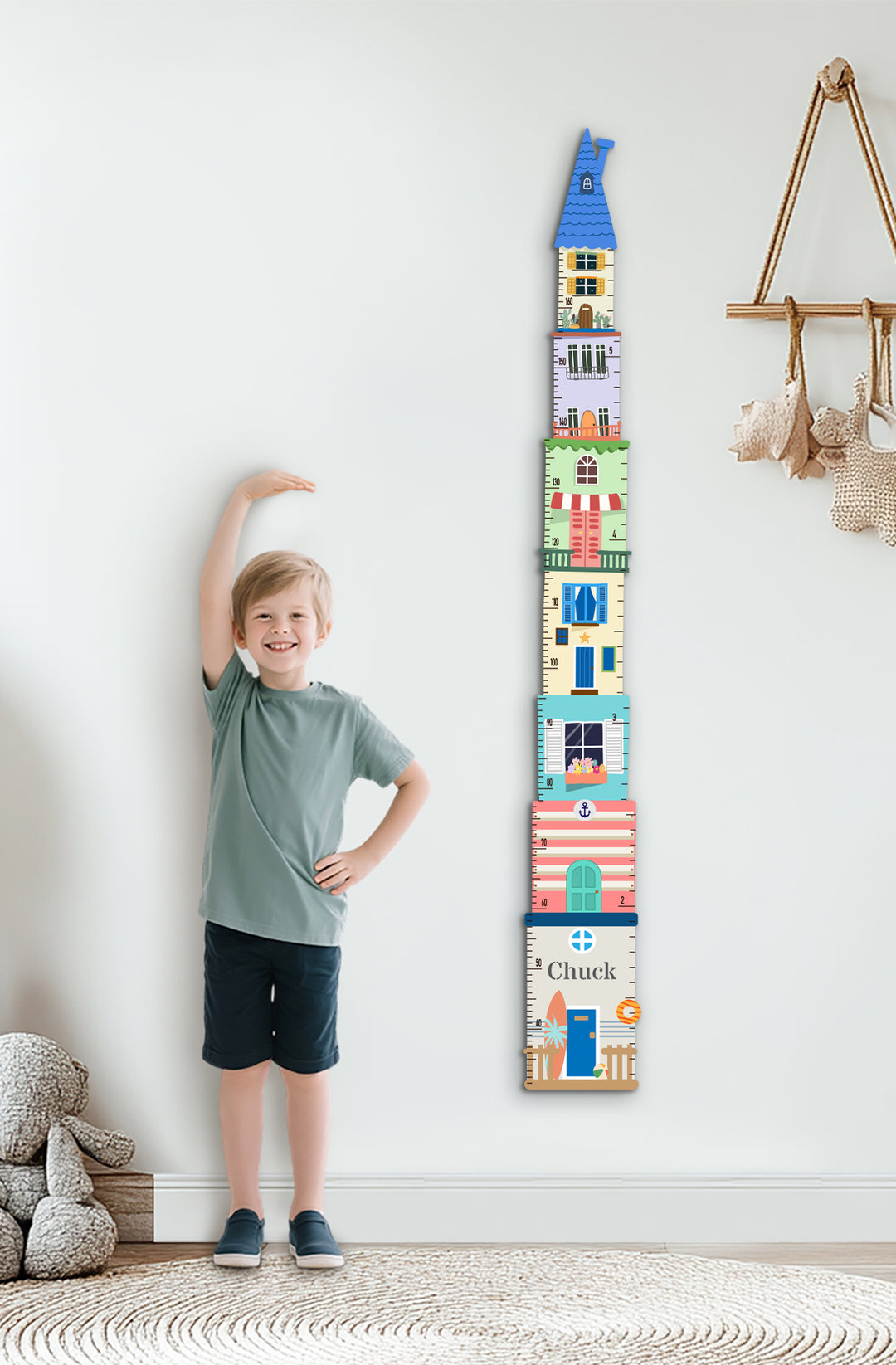 Personalized Wooden Coastal Growth Chart for Kids Woodemon