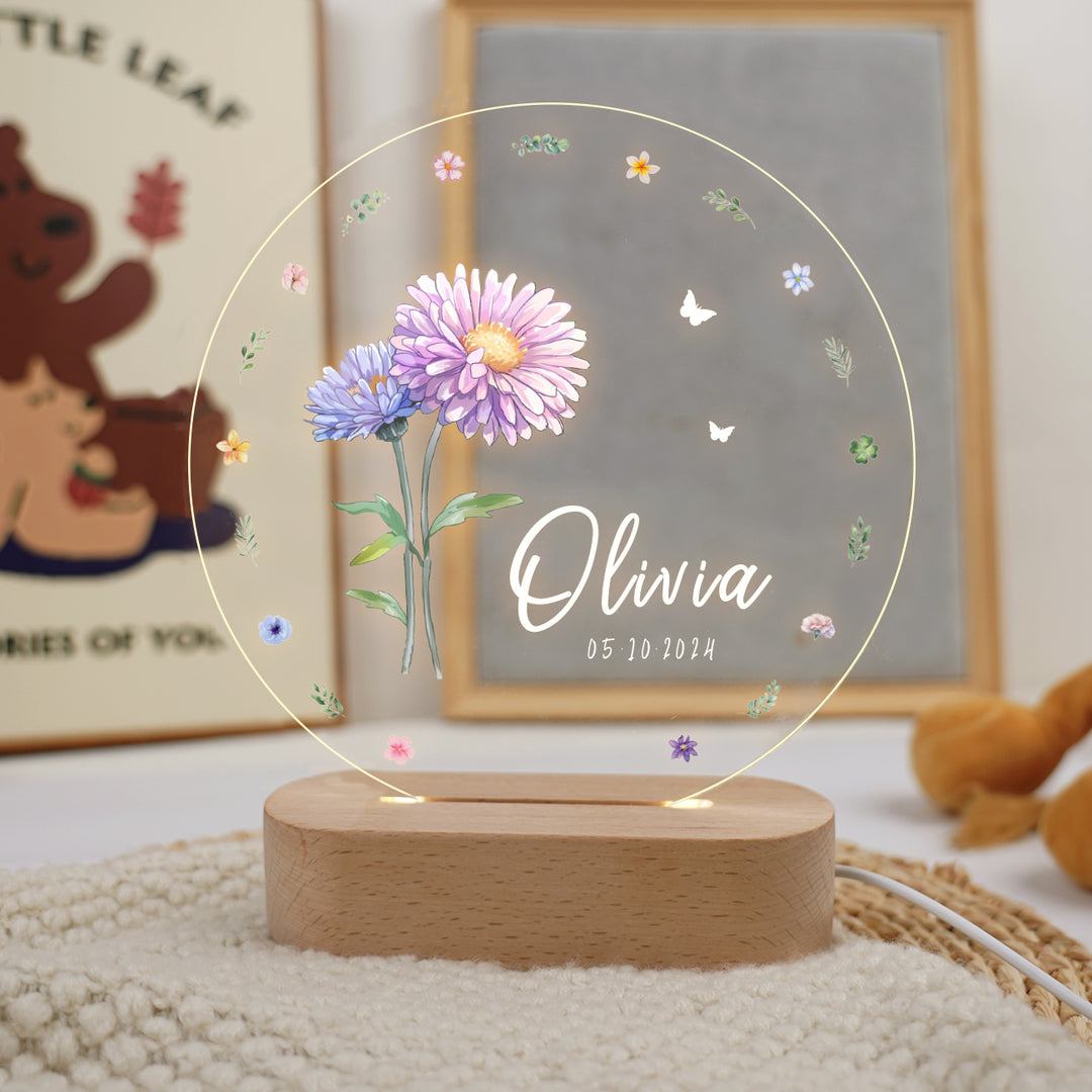 Personalized Birth Flower Name Night Light