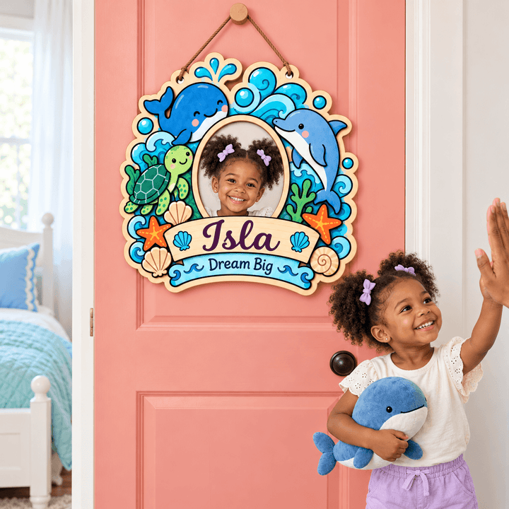Personalized Kids Name & Photo Sign for Door & Wall Woodemon