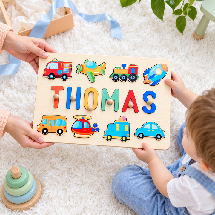 Personalized Wooden Baby Name Puzzle - Traffic woodemon