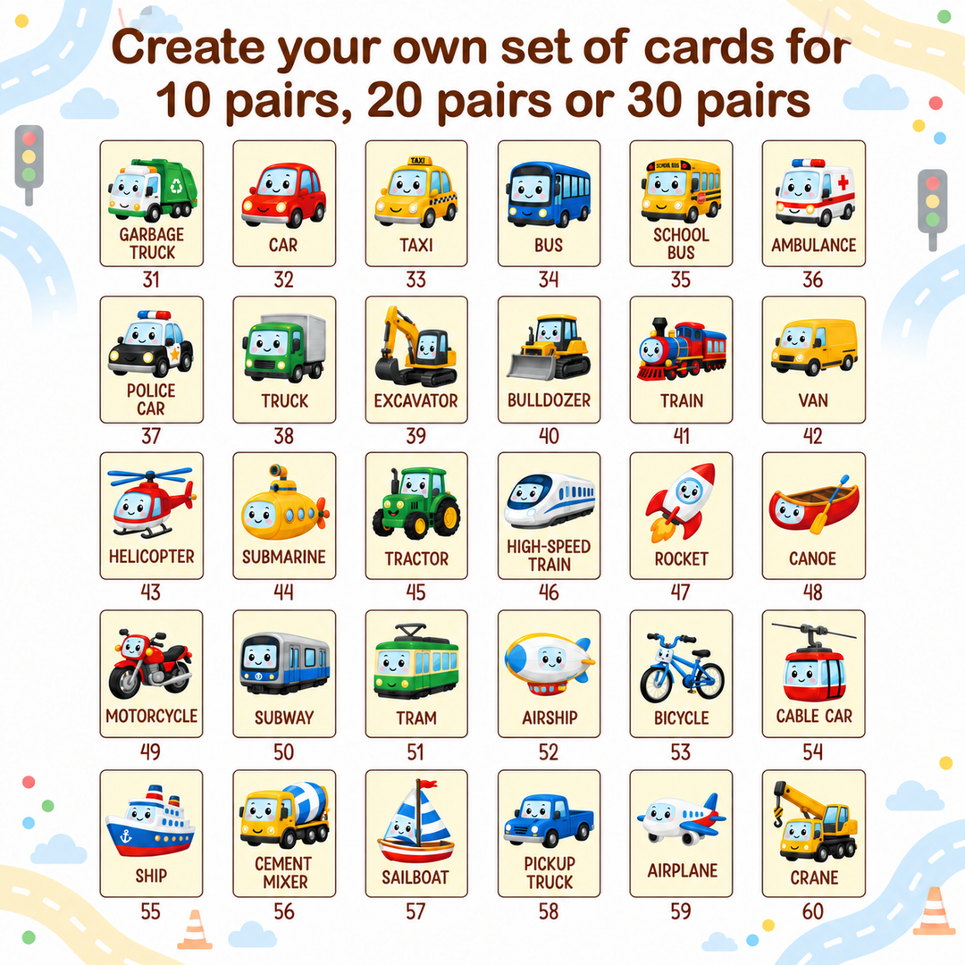 Personalized Wooden Traffic Memory Matching Game for Kids Woodemon