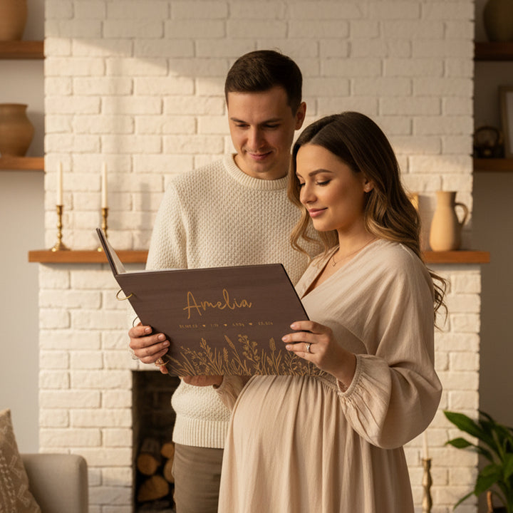 Personalized Wooden Baby Photo Album – Baby’s Name & Birth Information Engraved