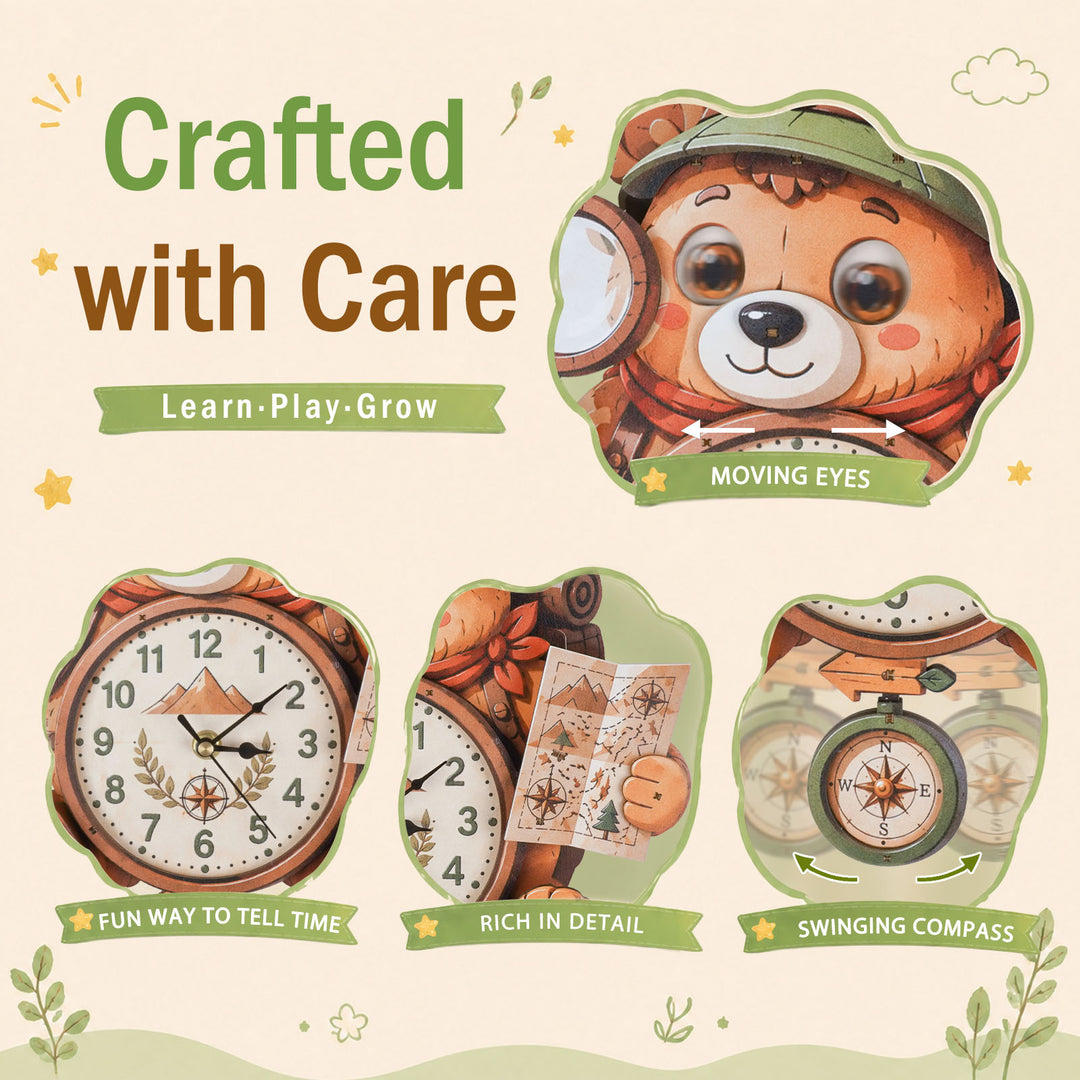 Bear Wooden Clock DIY 3D Puzzle for Kids Animal Learning Clock Woodemon