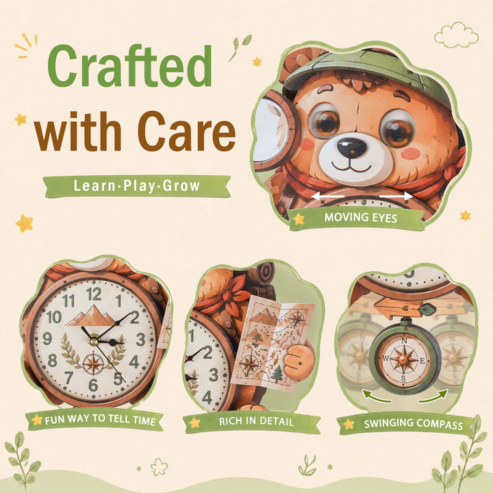 Bear Wooden Clock DIY 3D Puzzle for Kids Animal Learning Clock Woodemon