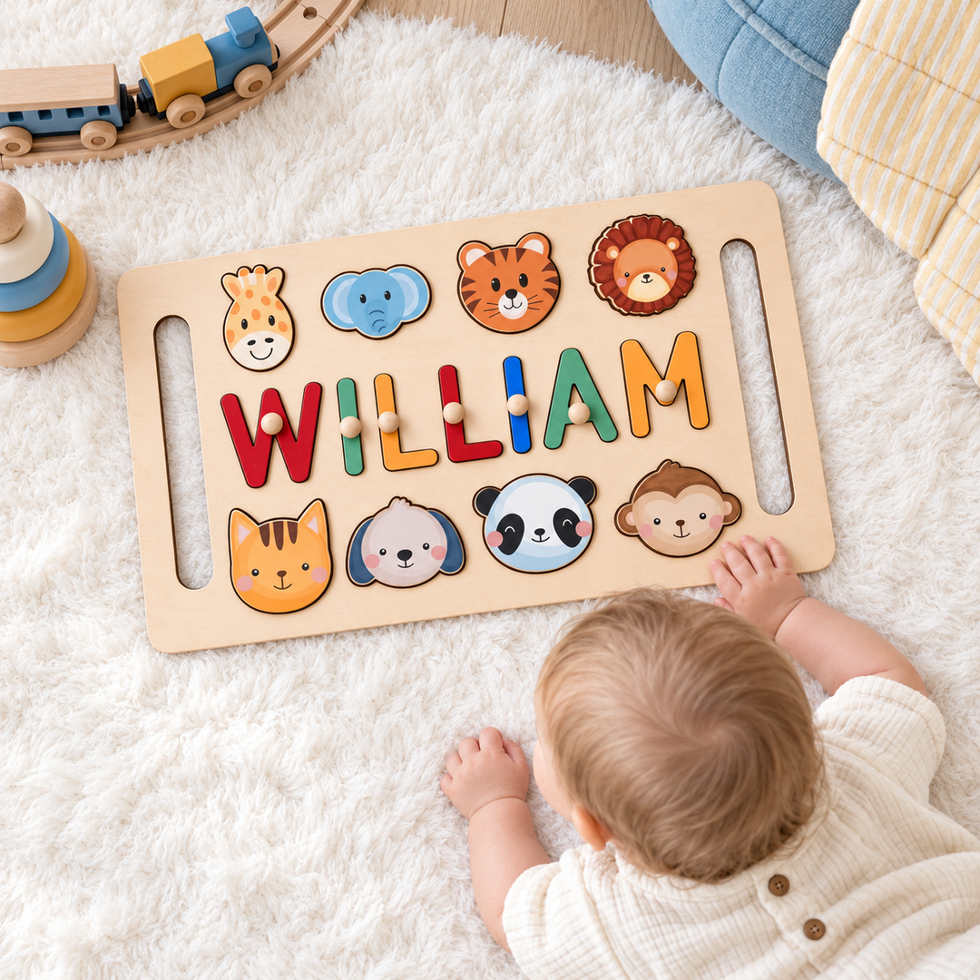 Personalized Wooden Baby Name Puzzle with Handle woodemon