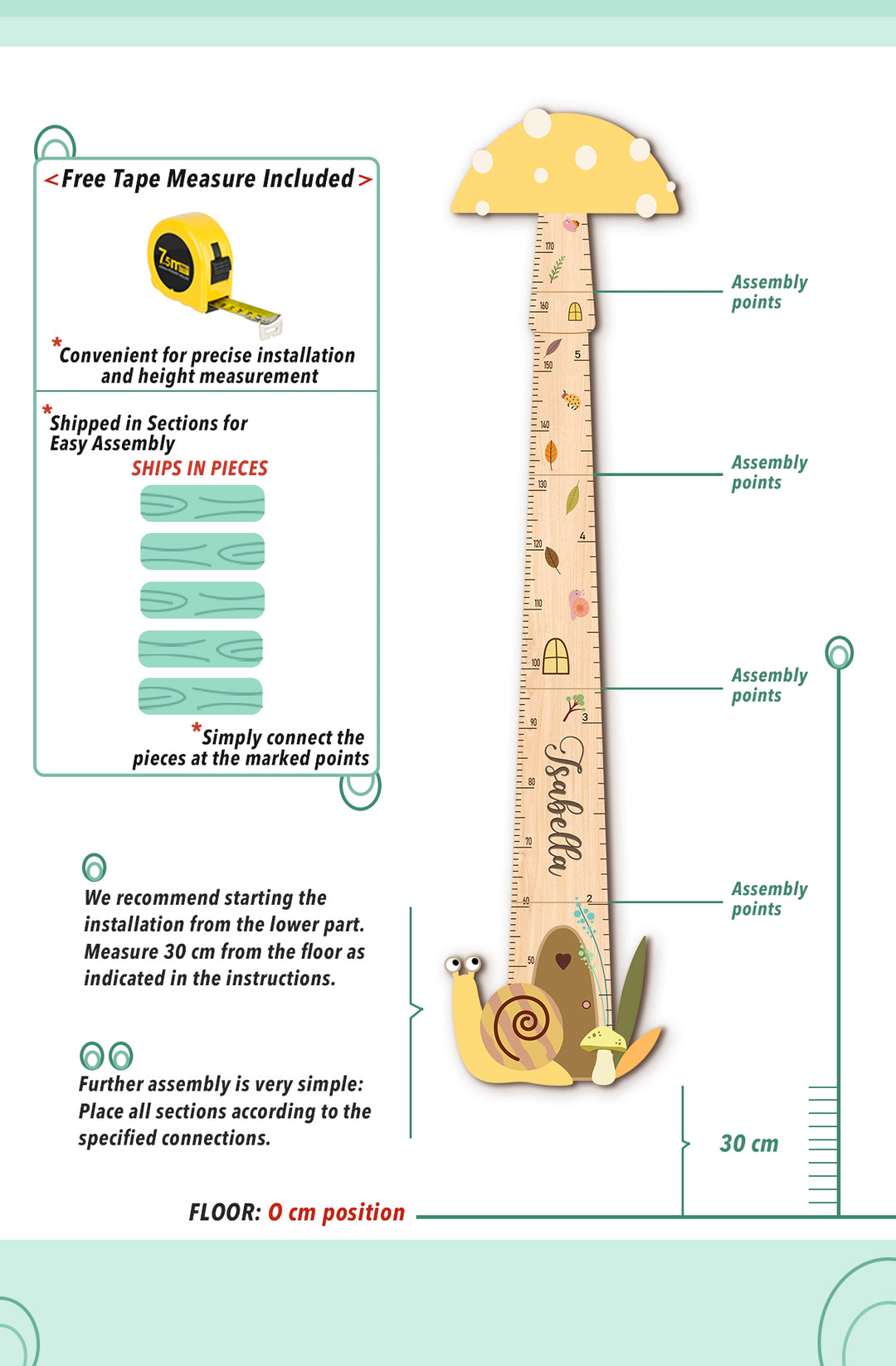 Personalized Wooden Mushroom Growth Chart for Kids Woodemon