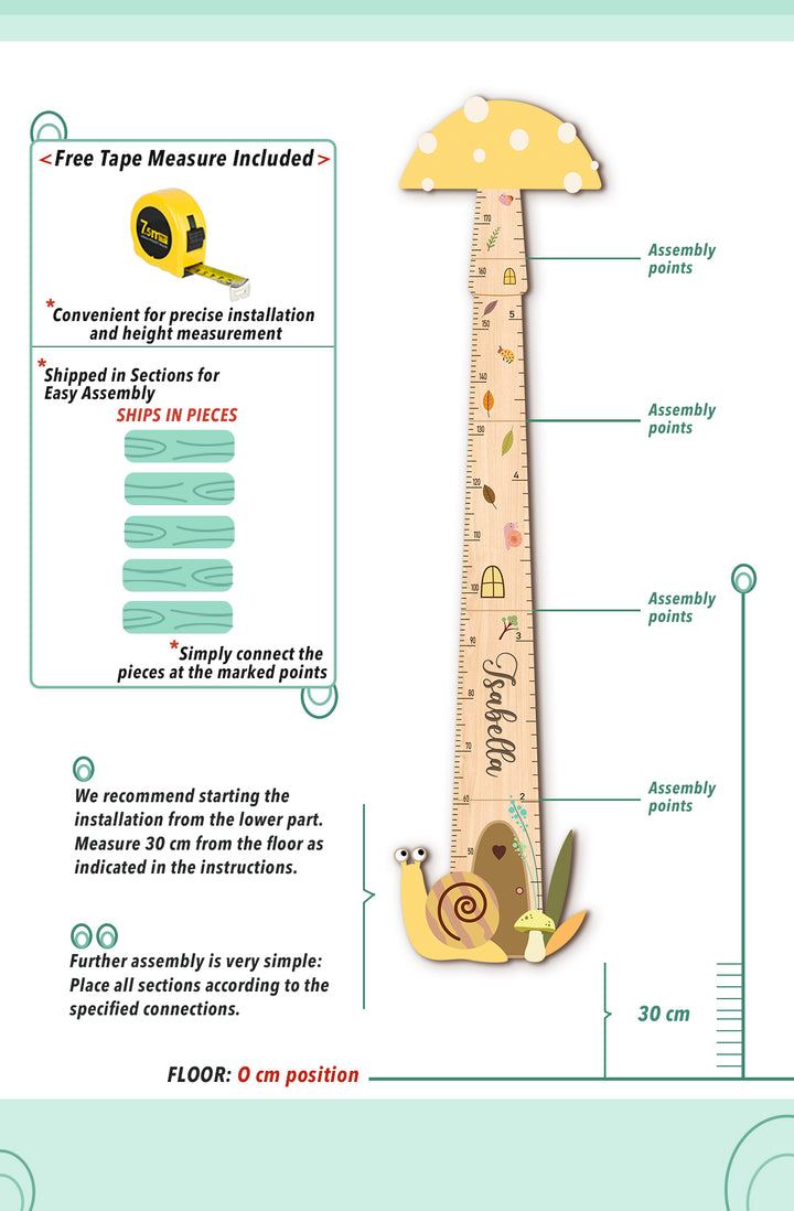 Personalized Wooden Mushroom Growth Chart for Kids Woodemon