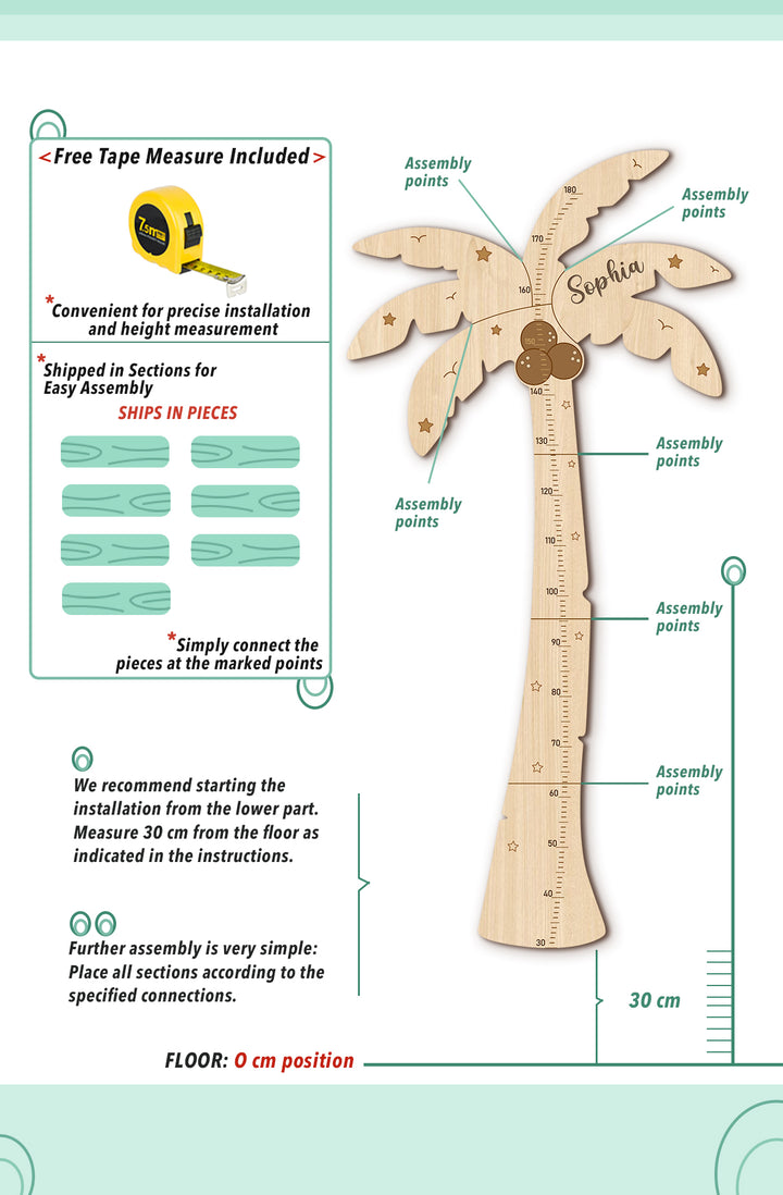 Personalized Wooden Palm Tree Growth Chart for Kids Woodemon