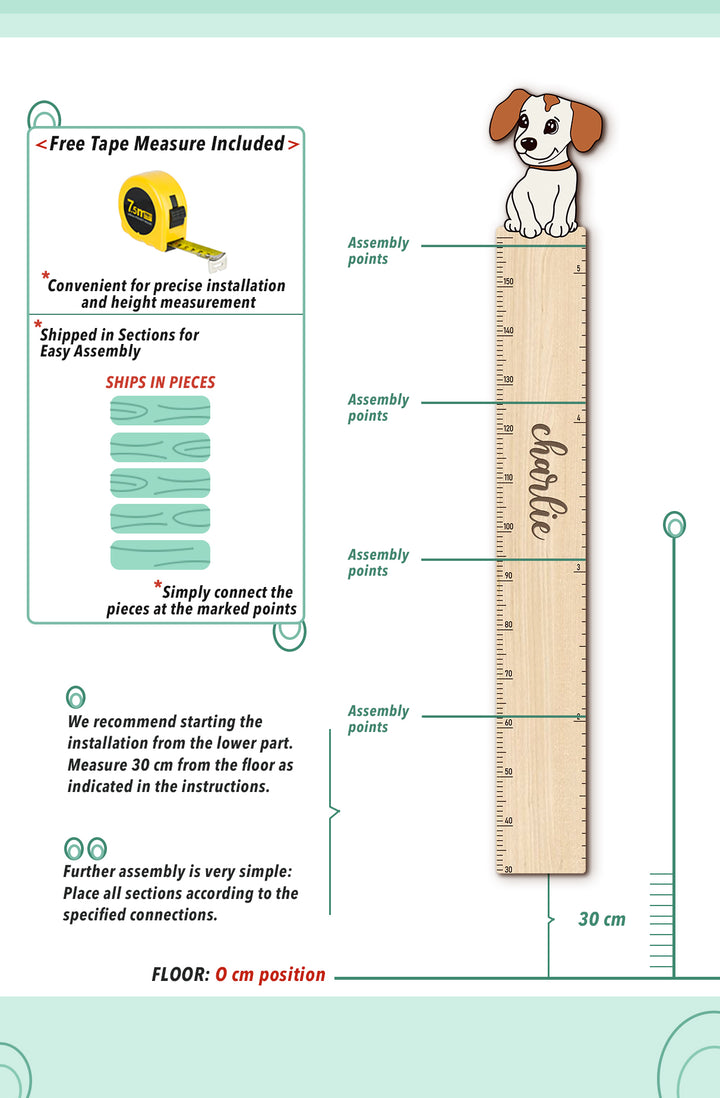 Personalized Wooden Puppy Height Growth Chart for Kids