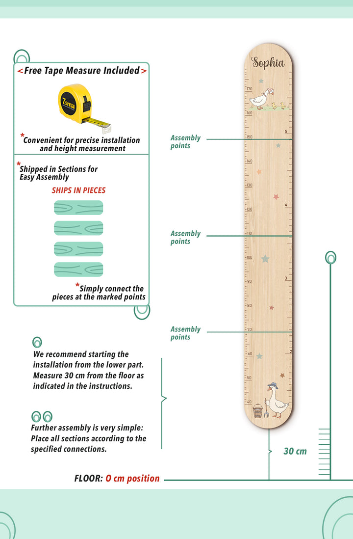 Personalized Wooden Goose Family Height Growth Chart for Kids