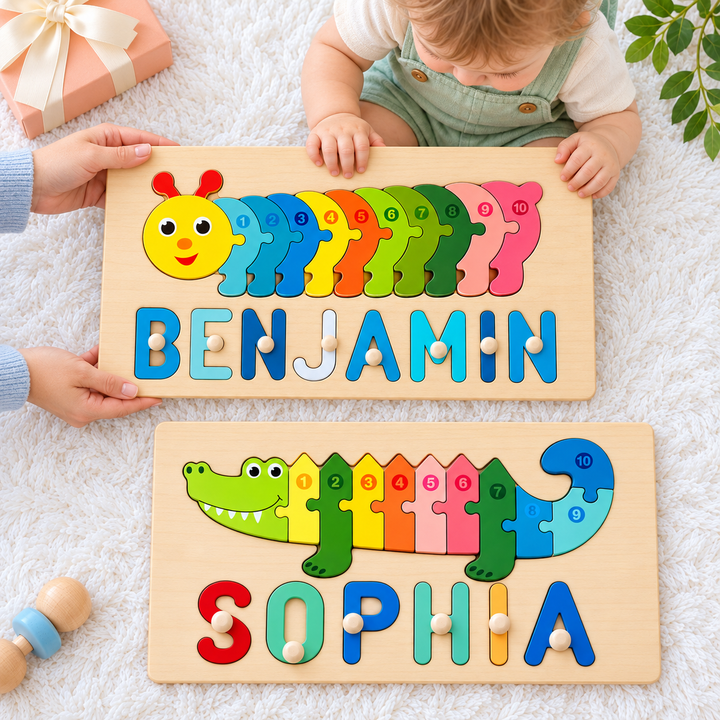 Personalized Wooden Animals Name Puzzle Stacking Puzzle Woodemon