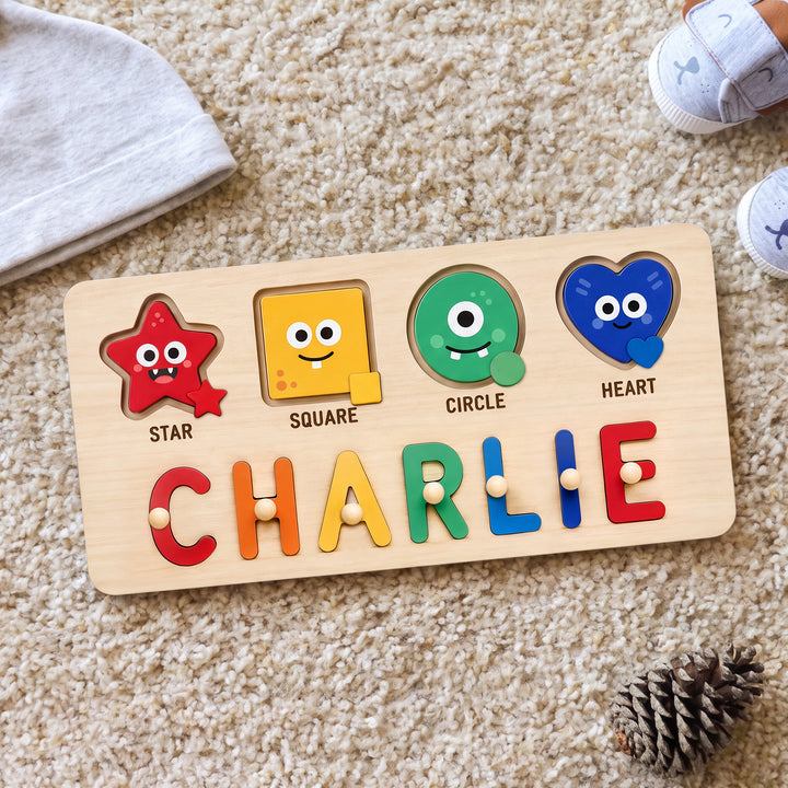 Personalized Name Puzzle with Sliding Shapes Woodemon