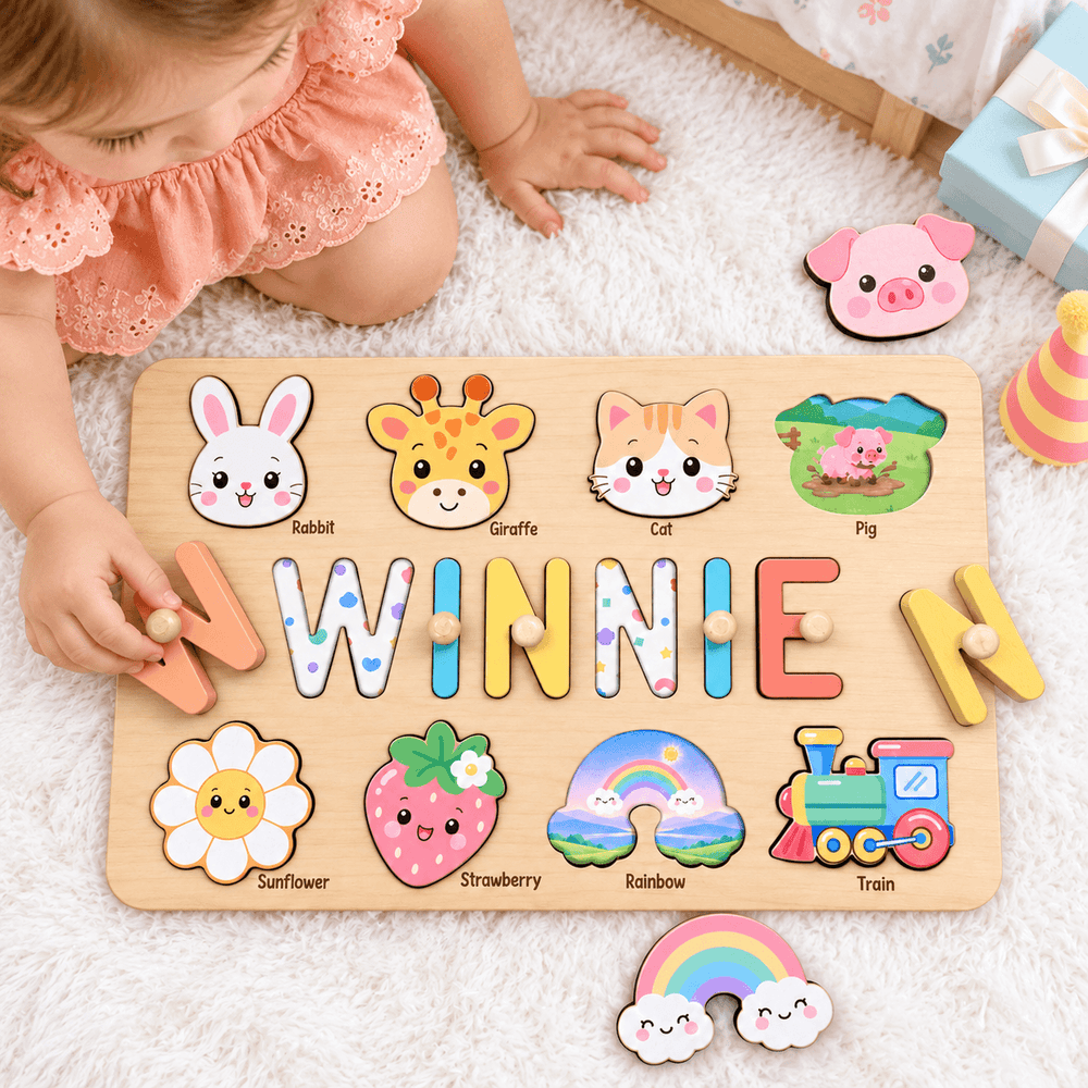 Personalized Wooden Name Puzzle with Hidden Pictures woodemon