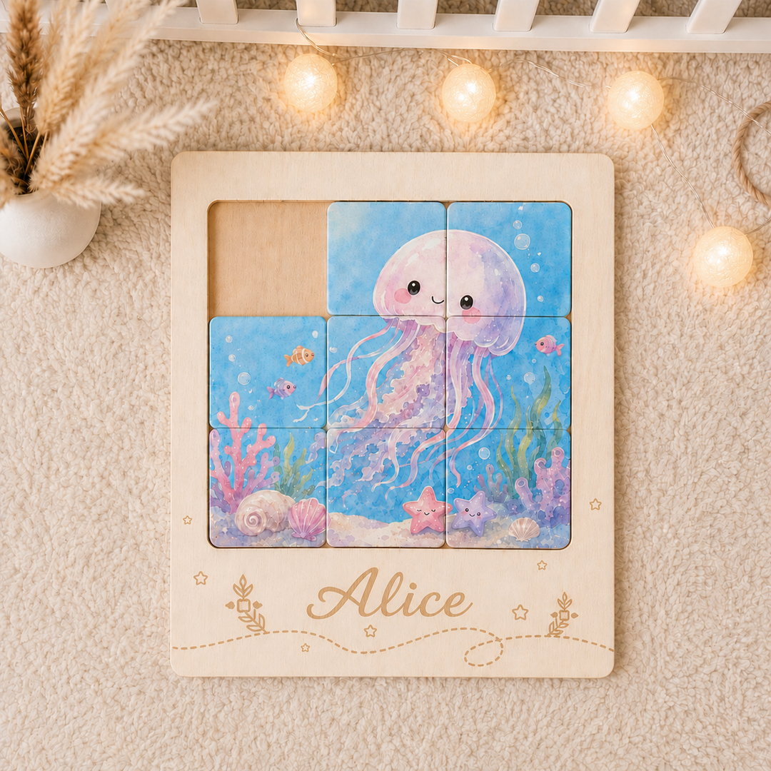 Personalized Wooden Name Sliding Puzzle for Kids Woodemon