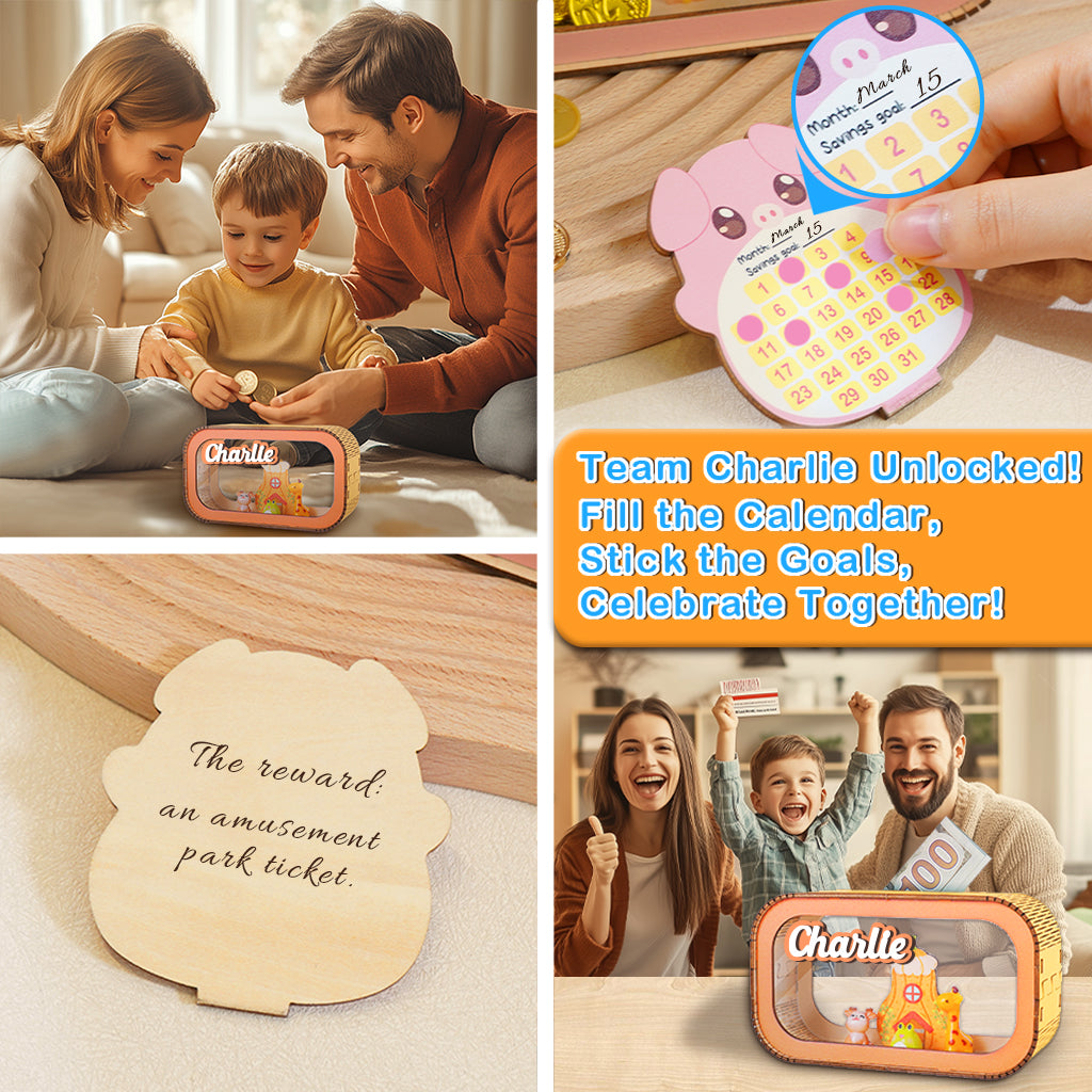 Personalized Wooden Piggy Bank Daily Combo For Kids