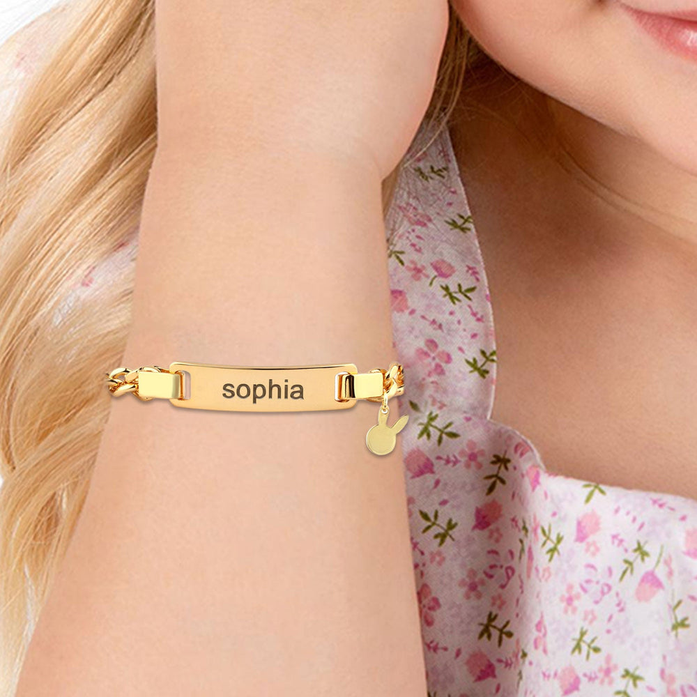 Baby Girls Name Gold Bracelet with Custom Charm