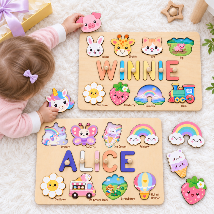 Personalized Wooden Name Puzzle with Hidden Pictures woodemon