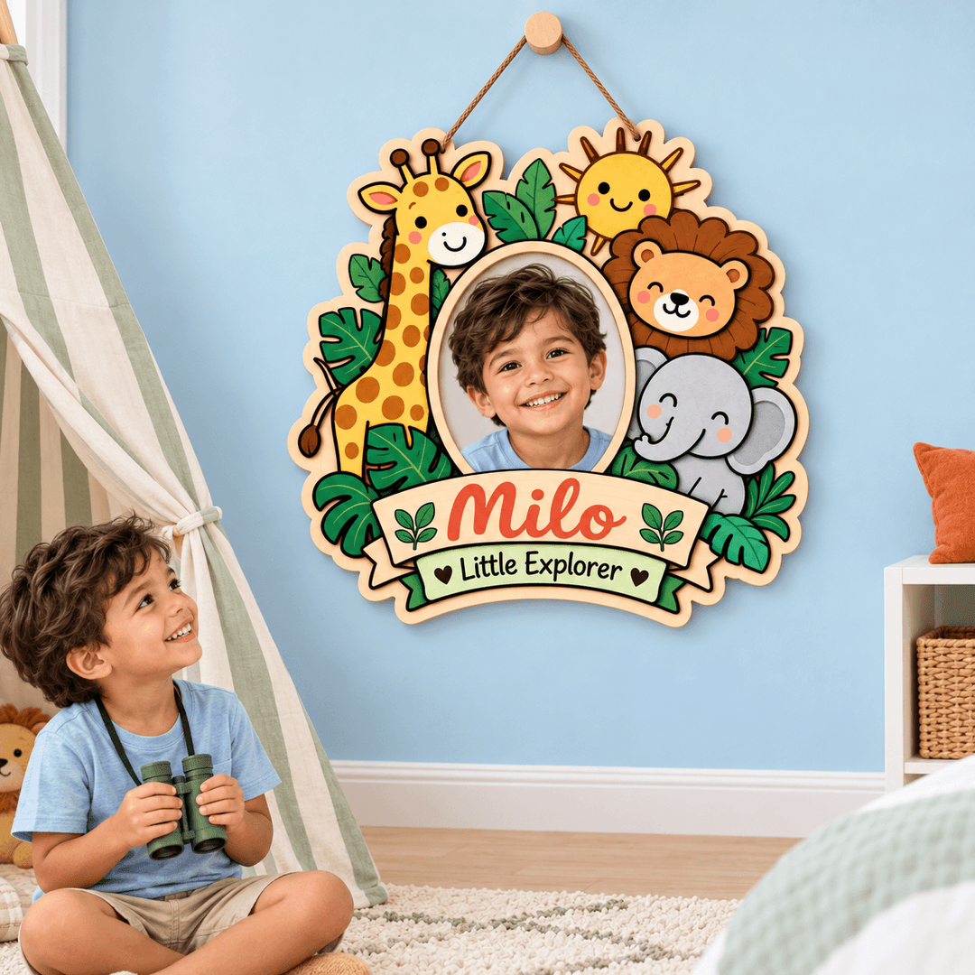 Personalized Kids Name & Photo Sign for Door & Wall Woodemon