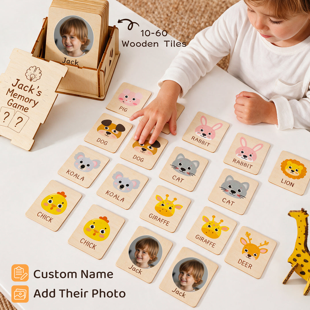 Personalized Wooden Animal Memory Matching Game for Kids Woodemon