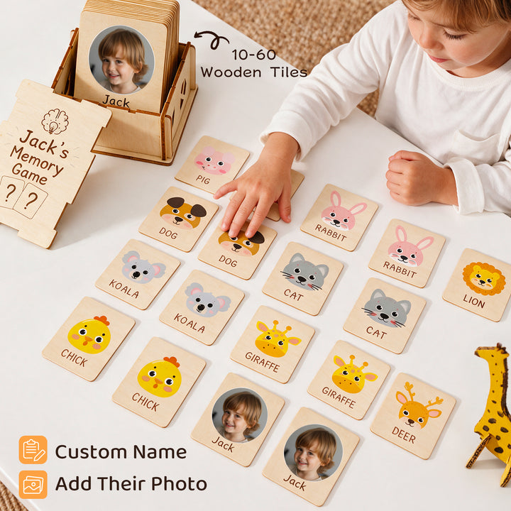 Personalized Wooden Animal Memory Matching Game for Kids Woodemon