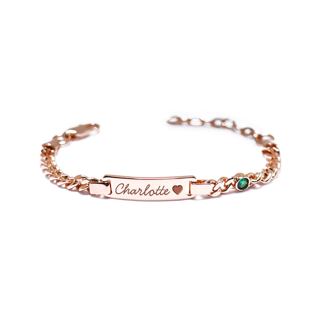 Rose Gold Personalized Baby Name Bracelet with Birthstone