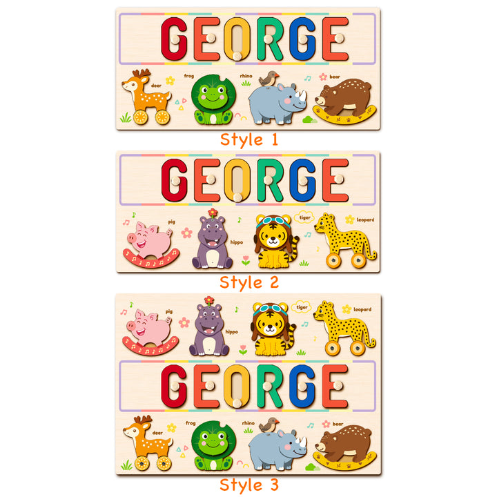 Personalized Wooden Animal Name Puzzle Busy Board Woodemon