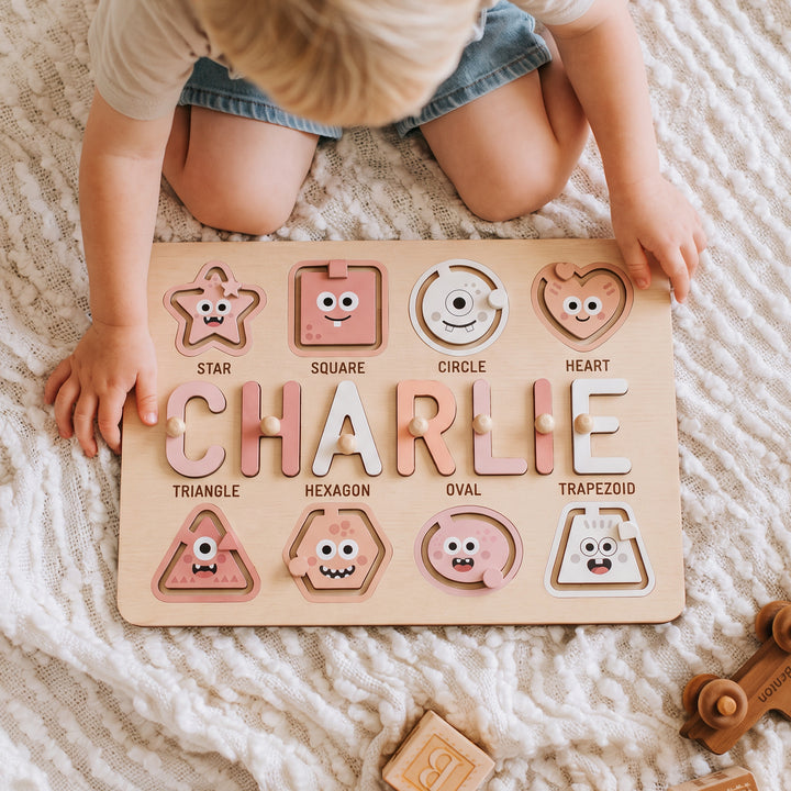 Personalized Name Puzzle with Sliding Shapes Woodemon