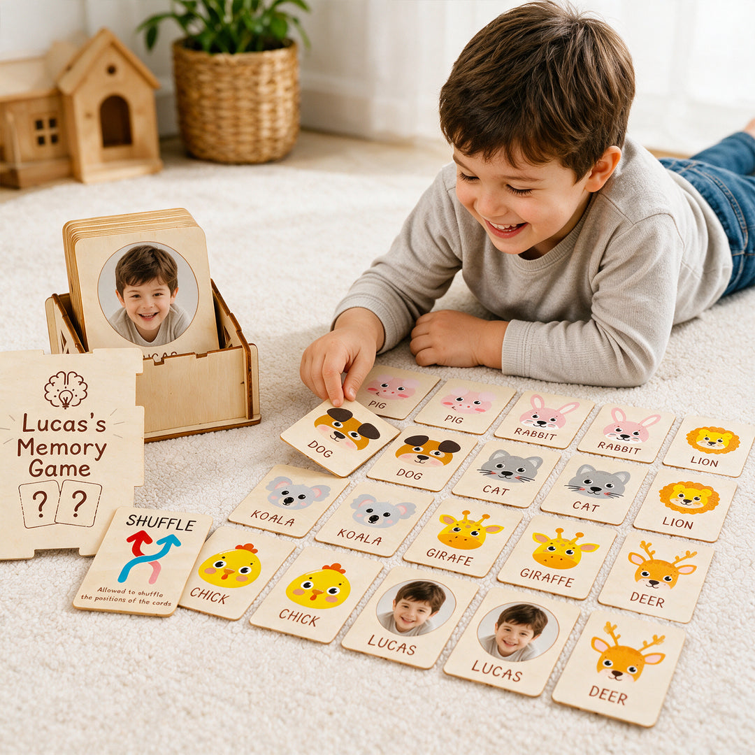 Personalized Wooden Animal Memory Matching Game for Kids Woodemon