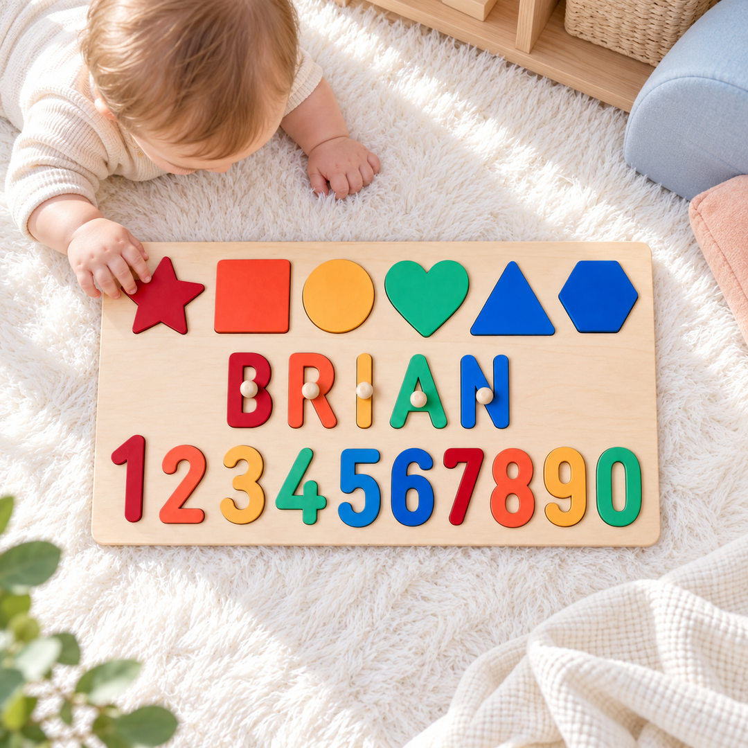 Personalized Numbers And Shapes Wooden Name Puzzle woodemon