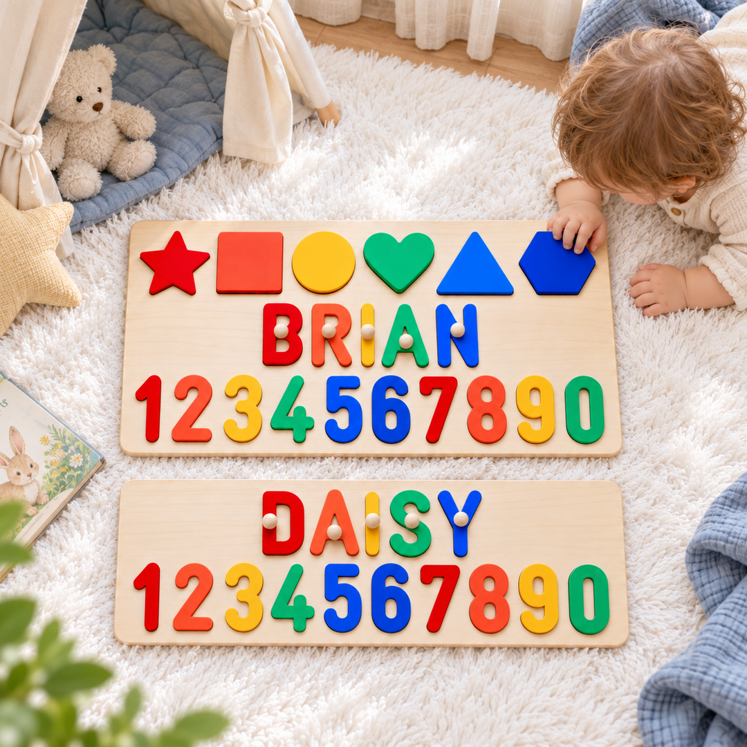 Personalized Numbers And Shapes Wooden Name Puzzle woodemon