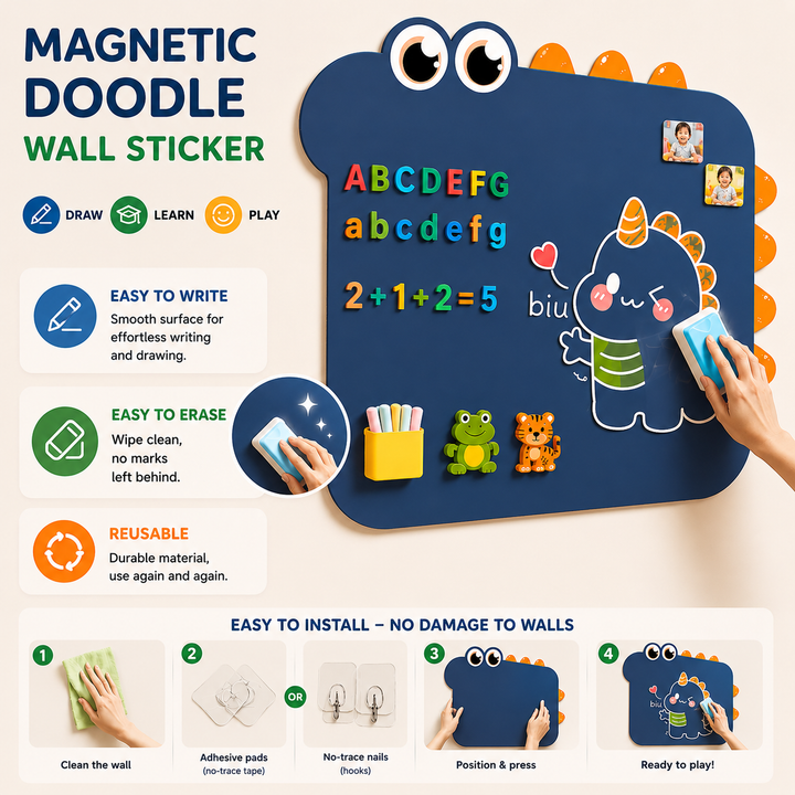 Kids Doodle Wall Sticker - Reusable Write & Wipe Learning Board