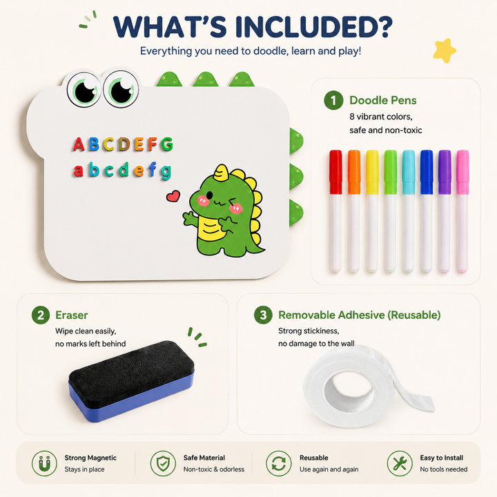 Kids Doodle Wall Sticker - Reusable Write & Wipe Learning Board
