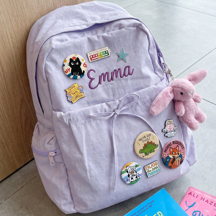 Personalized Kids Backpack with Embroidered Name and Badge Pins sokidsun