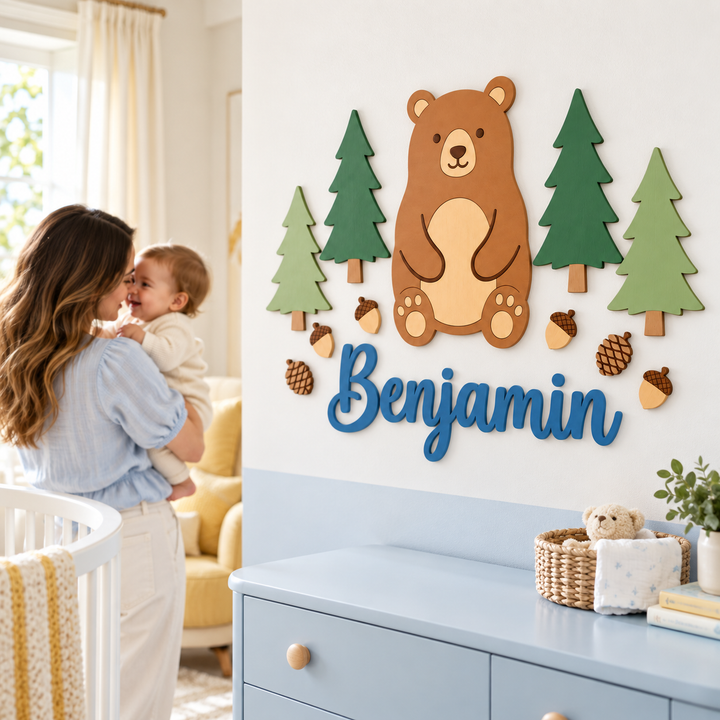 Personalized Wooden Nursery Name Sign – Cute Animal Themes Woodemon