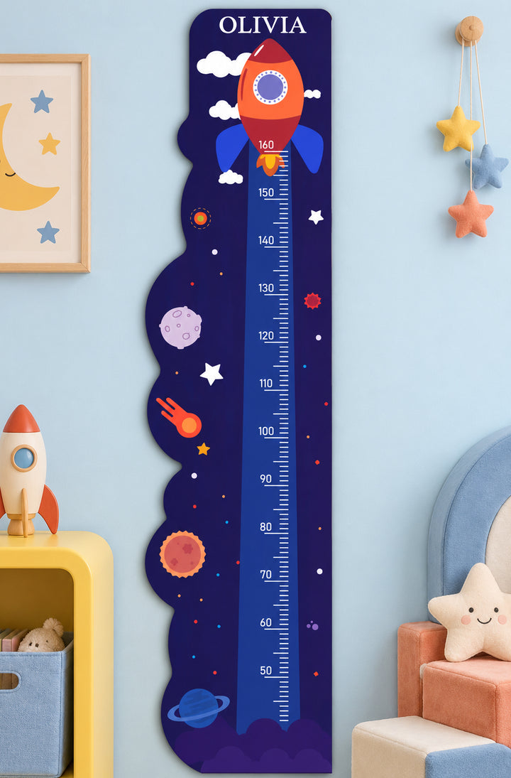 Personalized Wooden Rocket Ship Growth Chart Height Ruler Woodemon