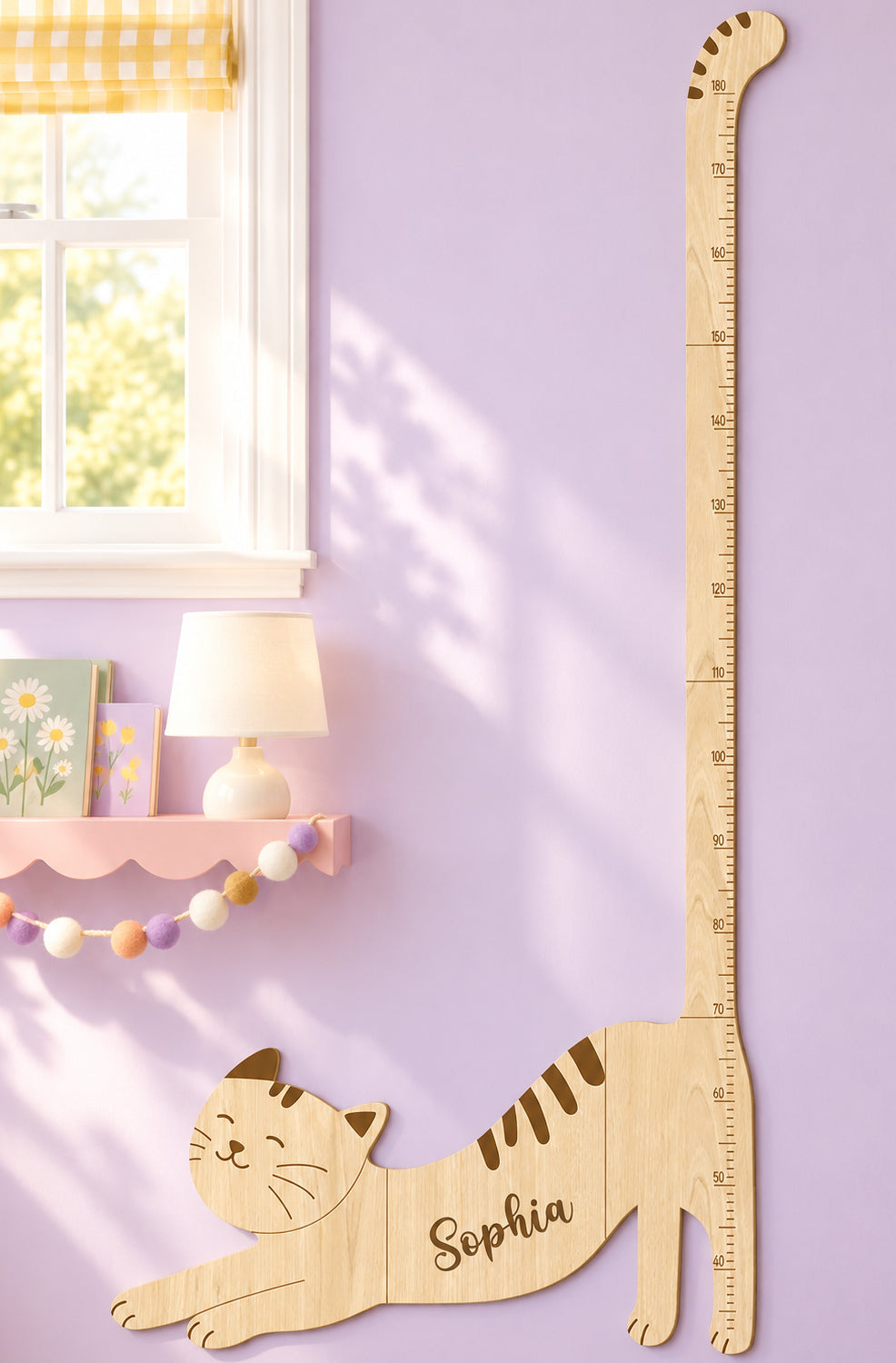 Personalized Wooden Cat Growth Chart for Kids Nursery Decor Woodemon
